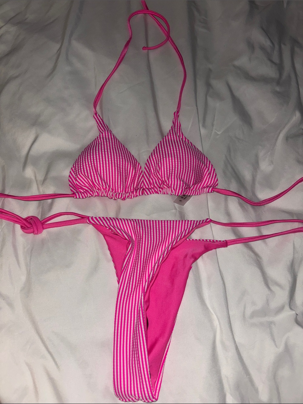 Striped Pink Women’s Triangle Bikini Set